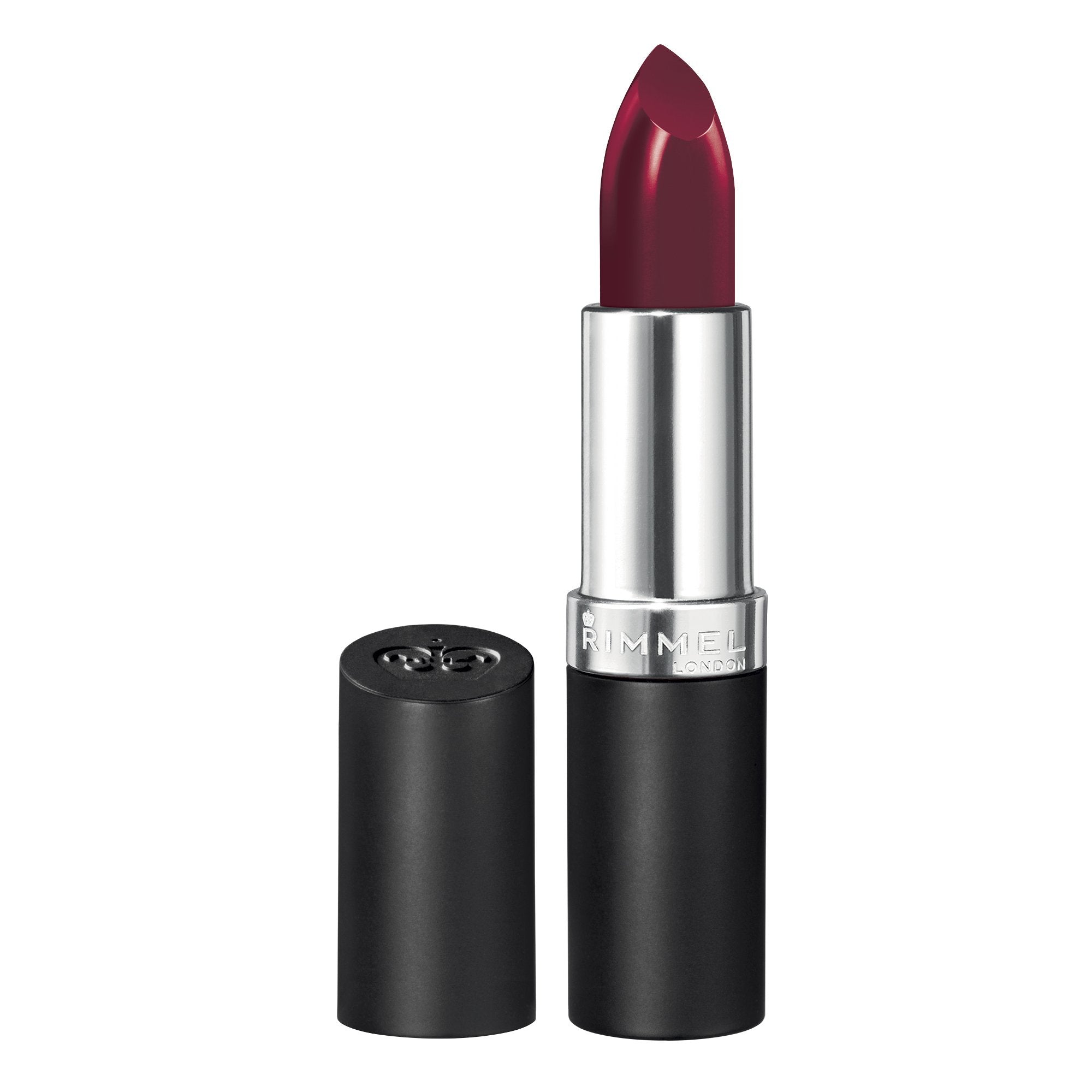 Rimmel labial de acabado duradero tono rojo 500, color duradero para todo el día.