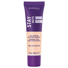 Rimmel London Stay Matte Mousse, bote, acabado mate duradero para piel grasa.
