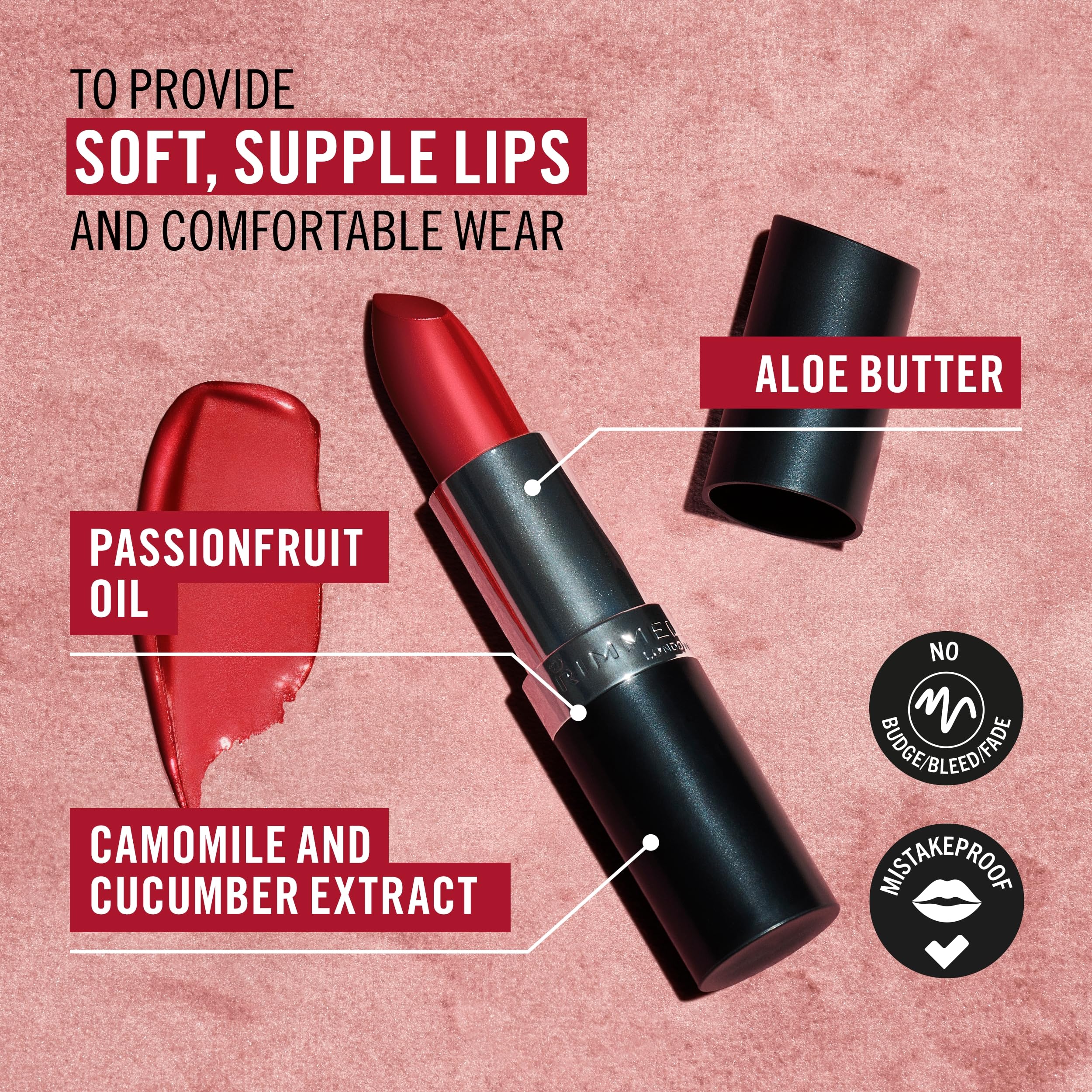 Rimmel Rosetto labial, acondicionadores balsamo y aceite de ricino para brillo.