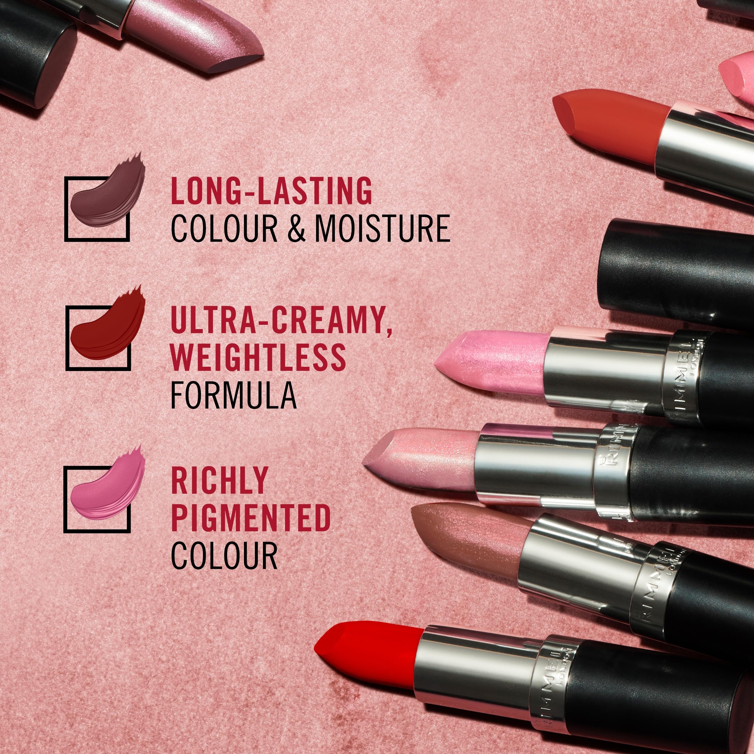 Rimmel Rosetto labial, fórmula ligera para color y luminosidad duraderas.