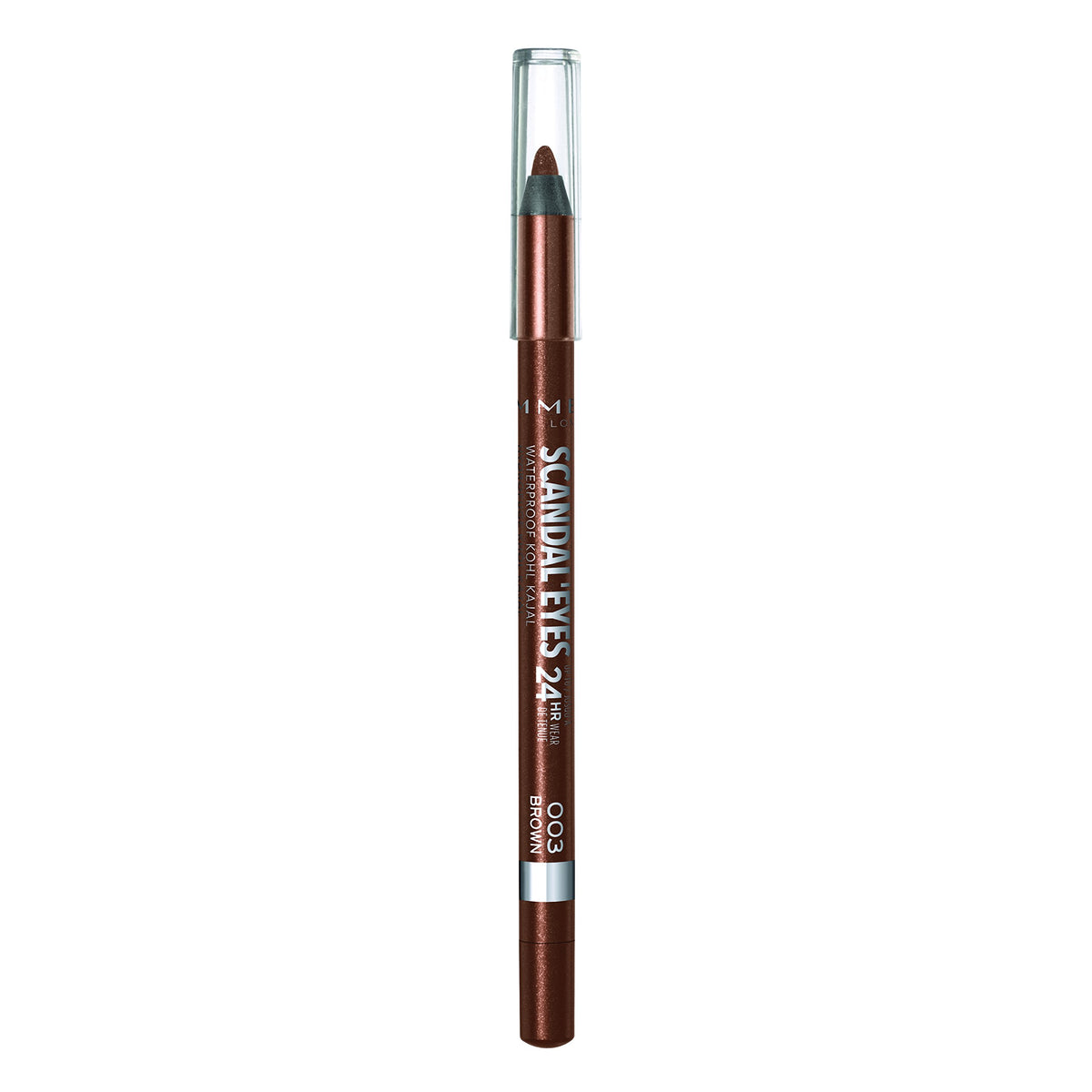 Rimmel Scandaleyes lapiz gel resistente al agua para ojos, color intenso y duradero.