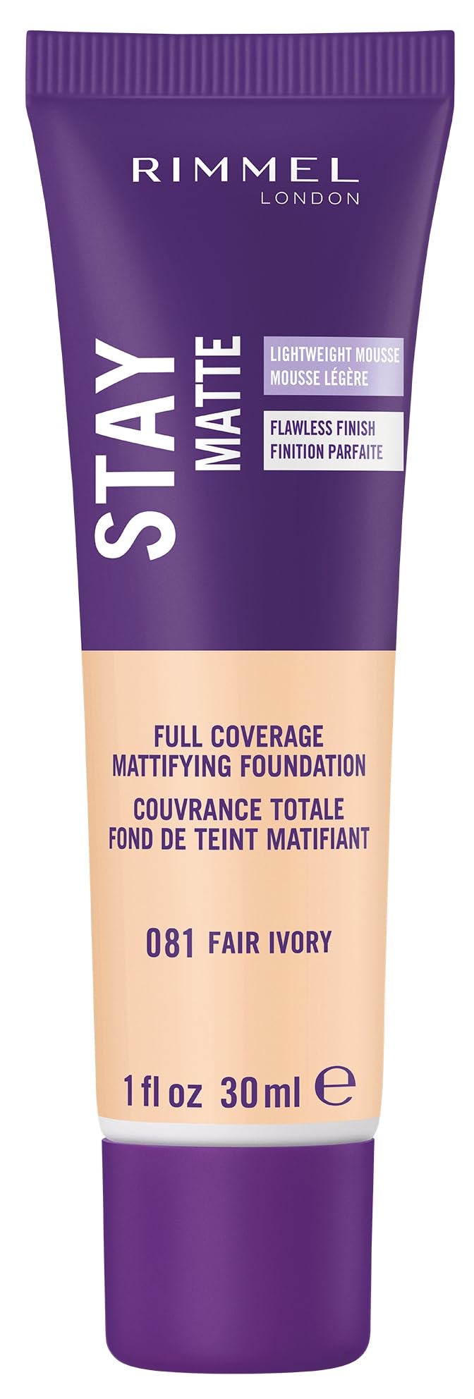 Rimmel Stay Matte Mousse, bote de producto, control de brillo durante todo el día.
