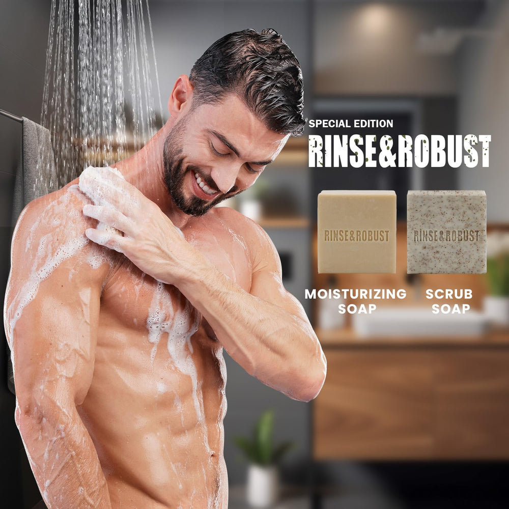 Rinse & Robust formato portátil: jabón compacto para viaje ligero.