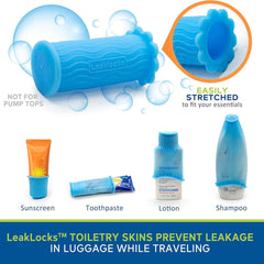 Rinseroo LeakLocks Skin con ajuste universal para viajes, maleta limpia