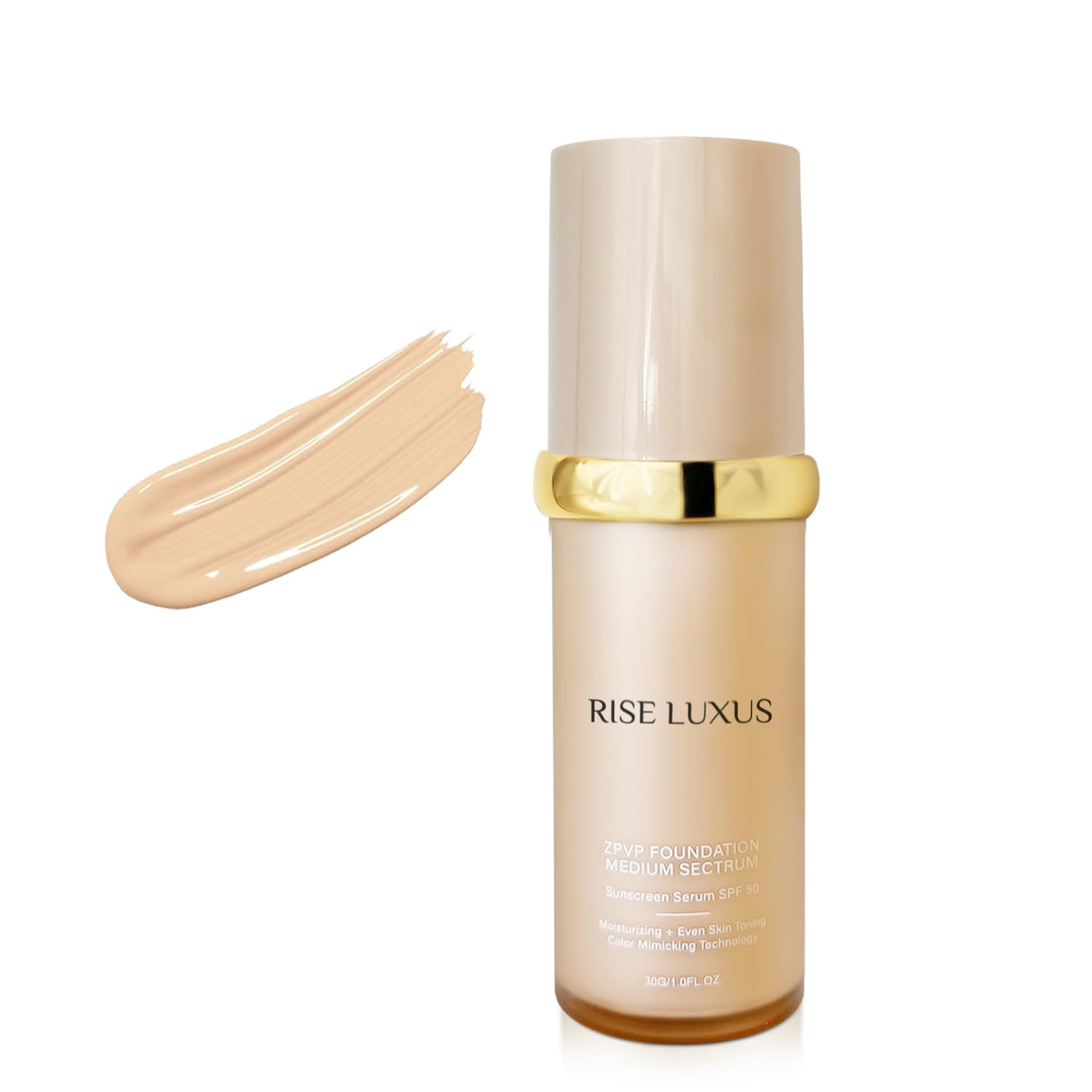 Rise Luxus Ultrablend 4-in-1 foundation bottle for a sleek, even complexion.