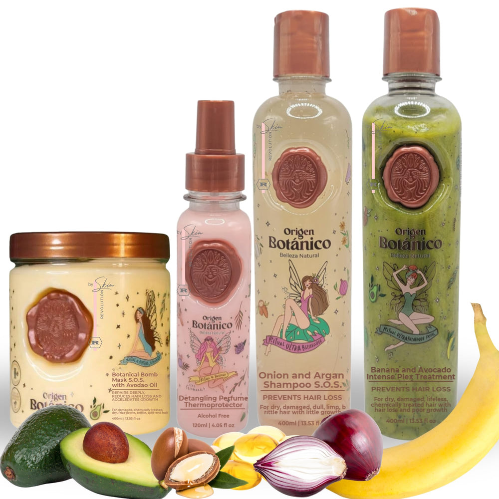 Skin Revolution Ritual Botánico Keratina Orgánica: bote visible, ofrece brillo natural y acabado liso.