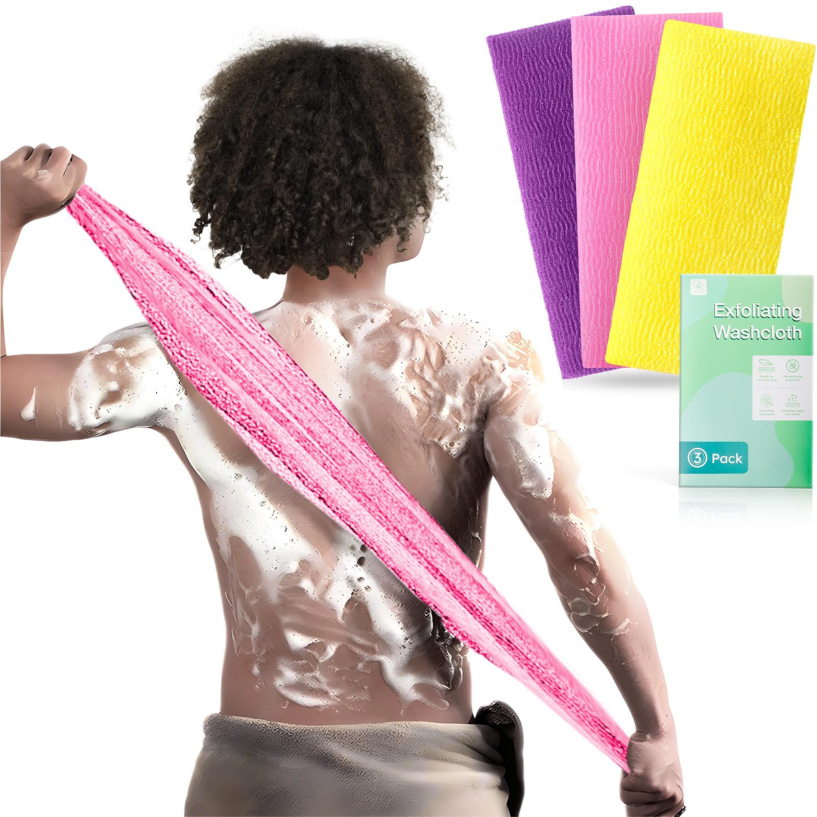 RIUOTA toalla exfoliante de ducha en nylon para exfoliar todo el cuerpo con suavidad.