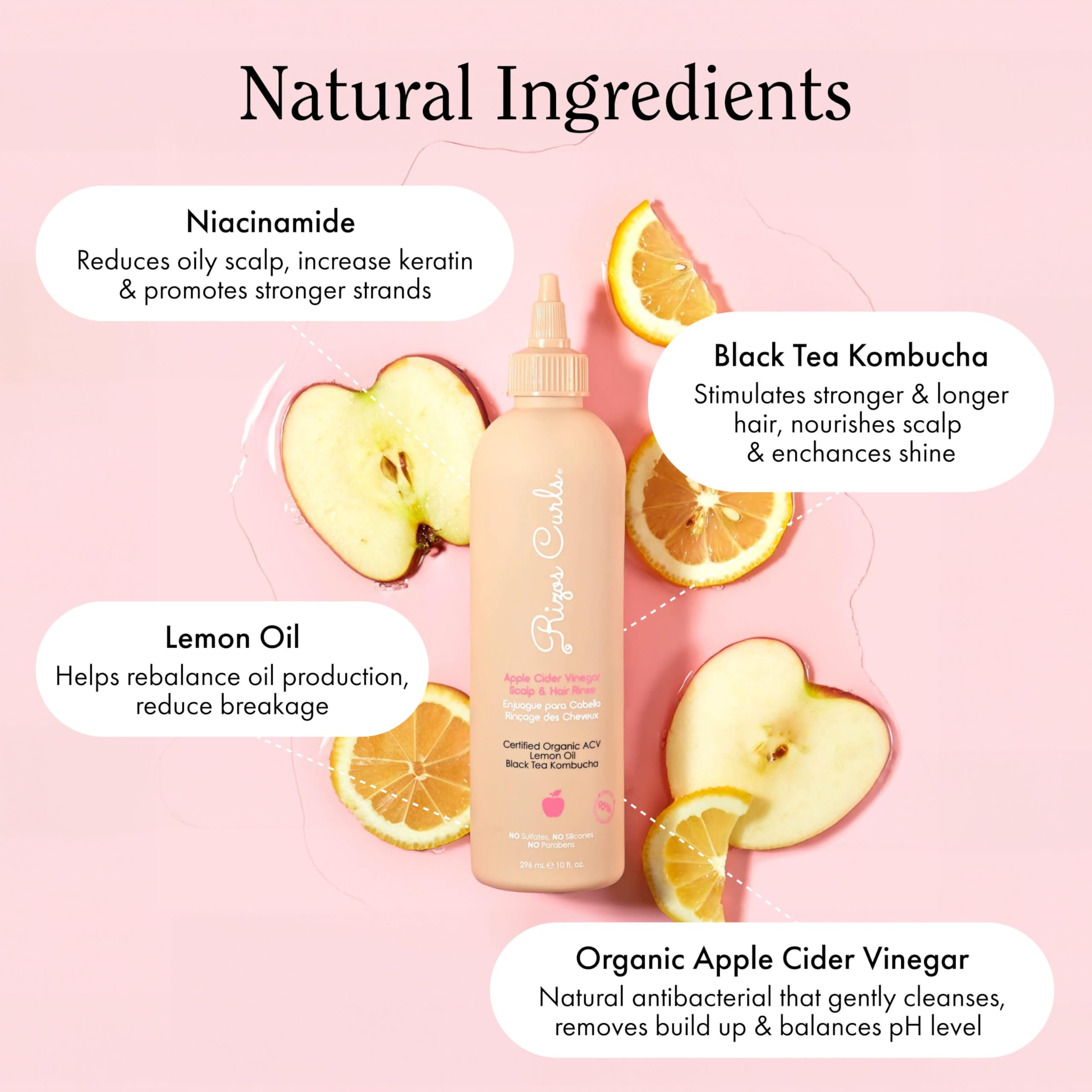 Rizos Curls aplicación suave para limpieza en cabello y cuero cabelludo.