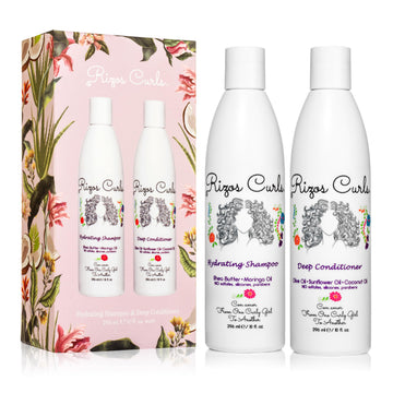 Rizos Curls champú hidratante en botella, rizos suaves y brillantes.