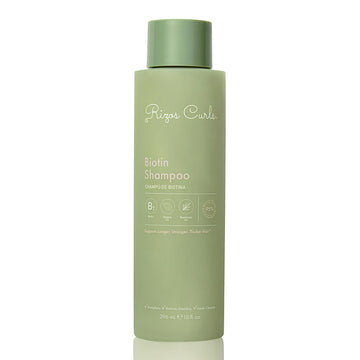 Rizos Curls Biotina Shampoo: botella, limpieza suave para cabello saludable y nutrido.