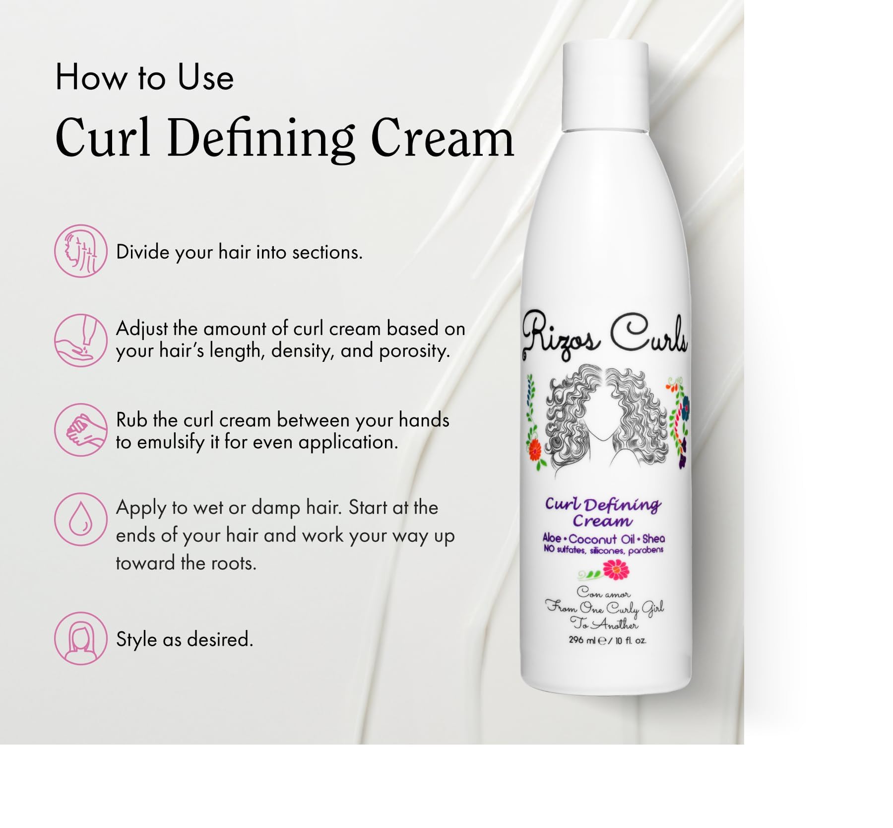 Rizos Curls textura ligera, aporta humedad sin peso para rizos definidos.