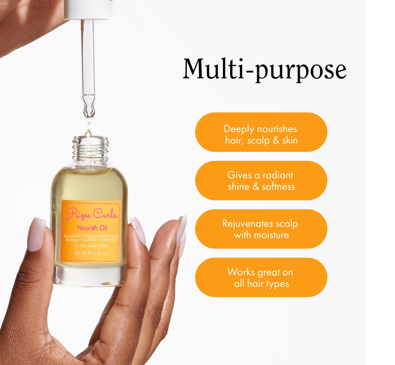 Rizos Curls Aceite Nutritivo: textura ligera que no deja residuo graso