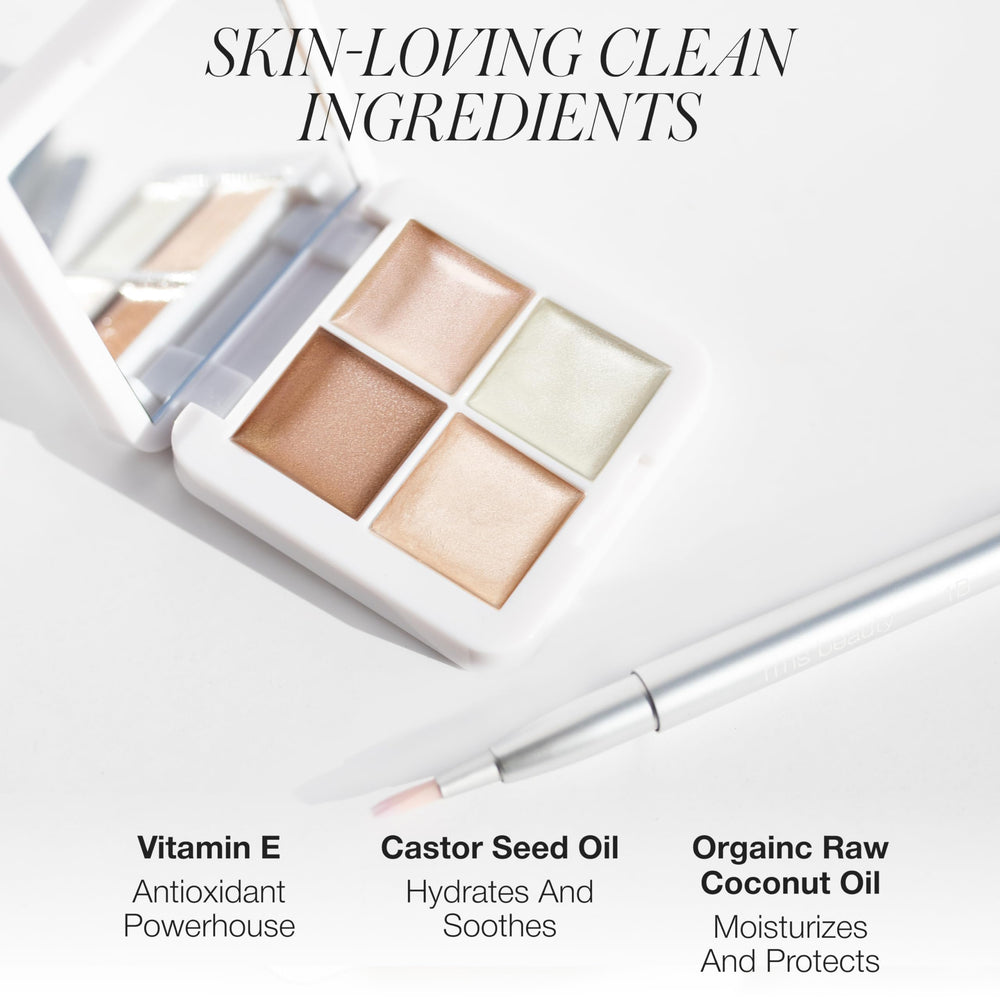 RMS Beauty Lip2Cheek Glow Quad tono peach, añade calidez natural a labios y mejillas.