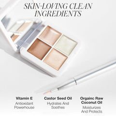 RMS Beauty Lip2Cheek Glow Quad tono peach, añade calidez natural a labios y mejillas.