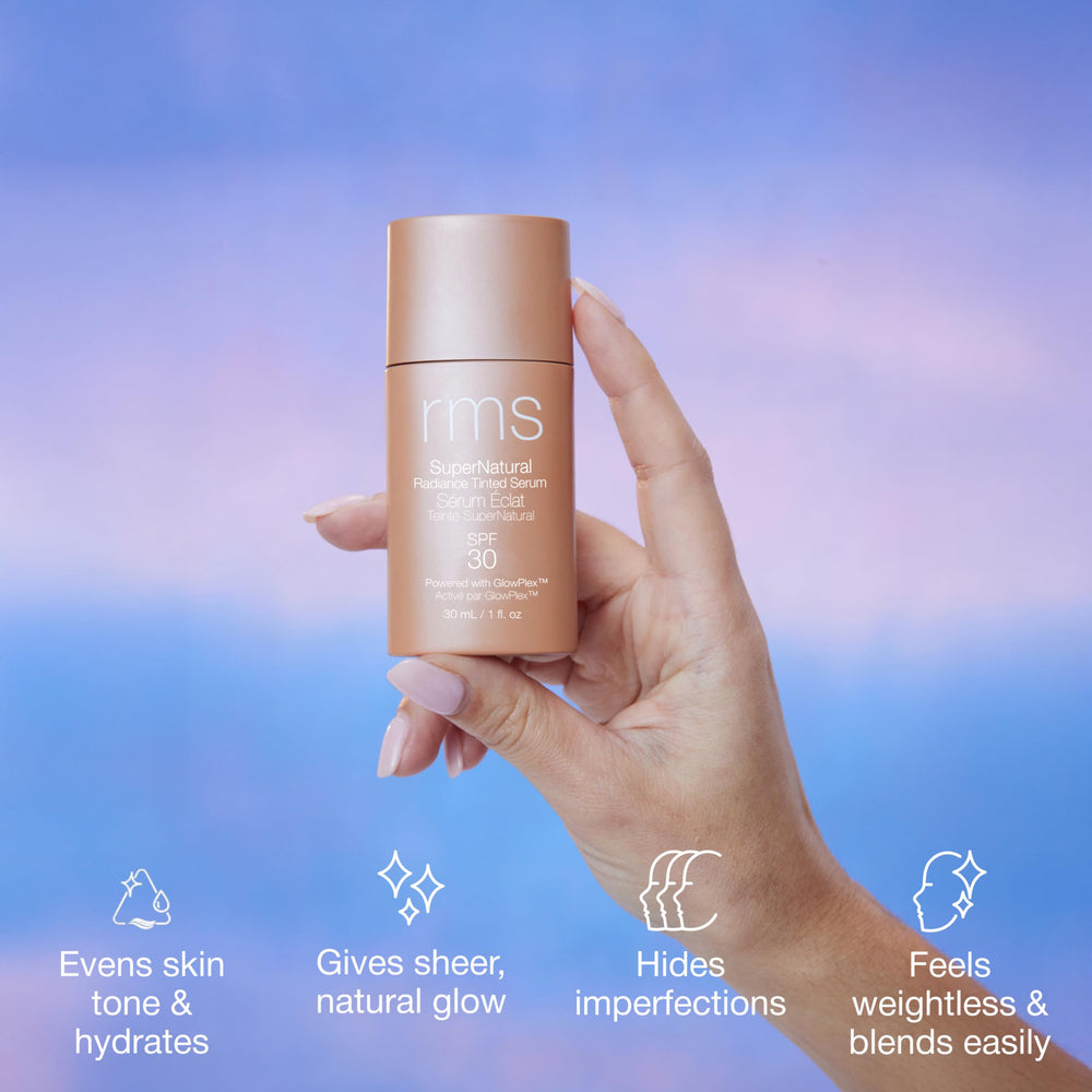 RMS Beauty protección diaria SPF30 para rostro, piel hidratada y tono uniforme.