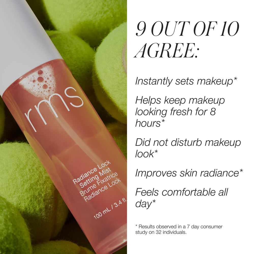 RMS Beauty Radiance Lock Setting Mist pulverizacion rapida facilita retoques instantaneos.