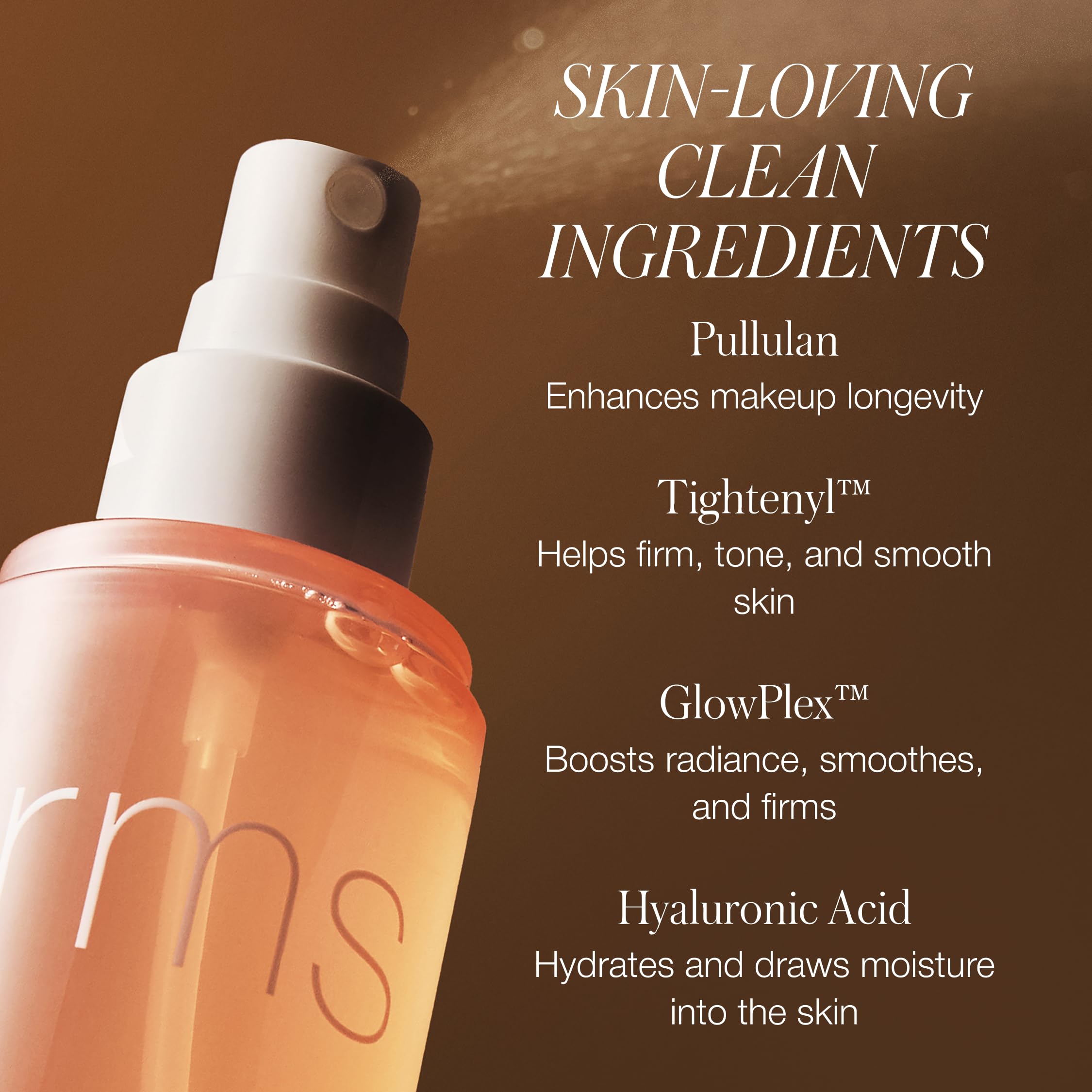 RMS Beauty Radiance Lock Setting Mist textura ligera sin residuo pegajoso.