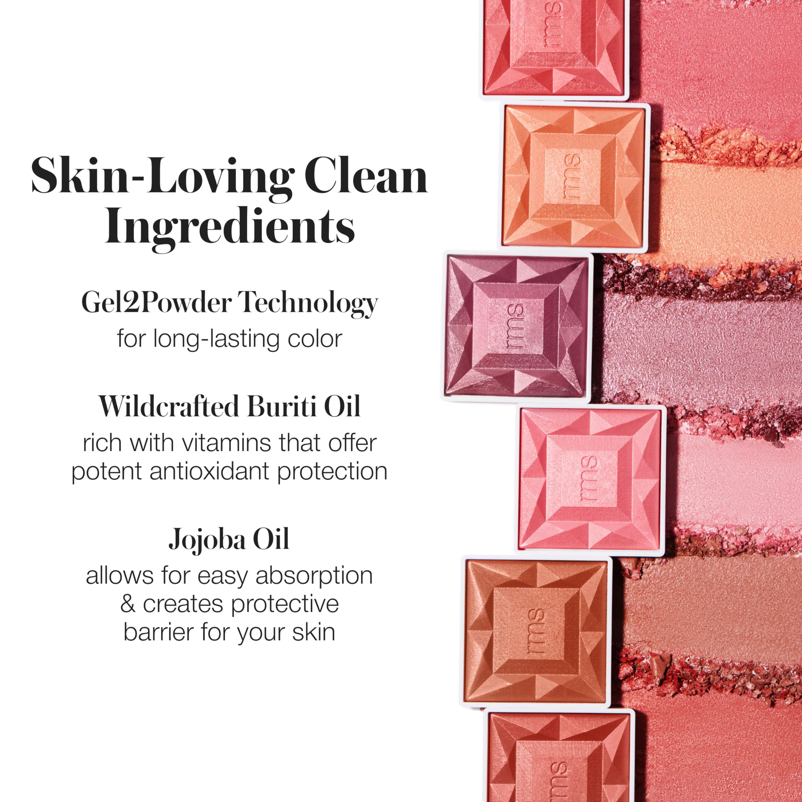 Con RMS Beauty Redimension Hydra Powder Blush, fórmula libre de talco y sin crueldad animal