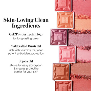Con RMS Beauty Redimension Hydra Powder Blush, fórmula libre de talco y sin crueldad animal
