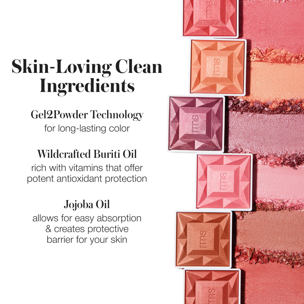 Con RMS Beauty Redimension Hydra Powder Blush, fórmula libre de talco y sin crueldad animal