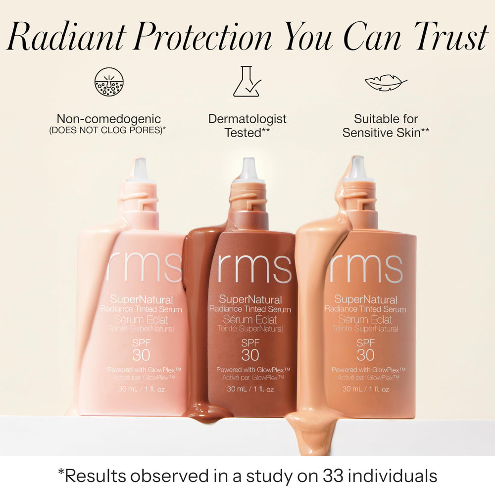 RMS Beauty fórmula ligera que se mezcla bajo maquillaje para acabado luminoso.