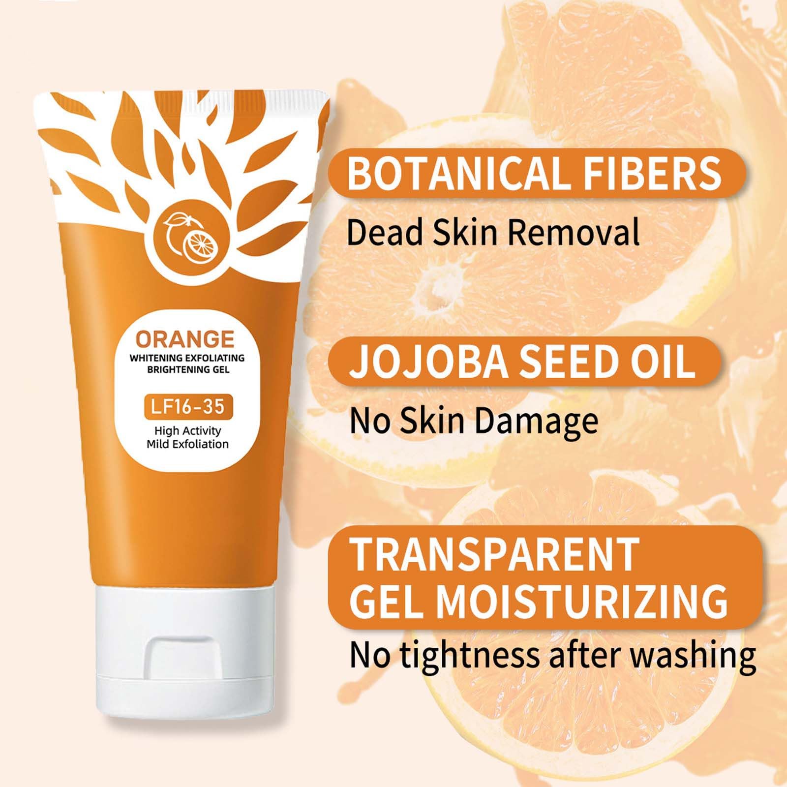 Textura de gel exfoliante de naranja de RnemiTe-amo para piel suave y revitalizada.