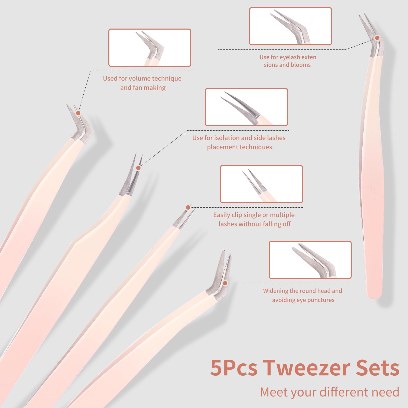 Pinzas curvas para extensiones de pestañas Rnodoilkfly con control suave.