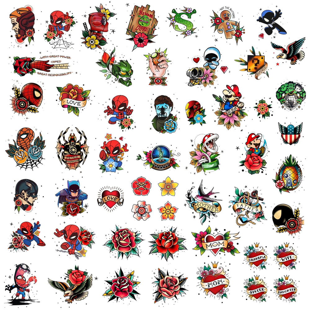 Roarhowl tatuajes superhéroes 53 set para entretenimiento de niños.