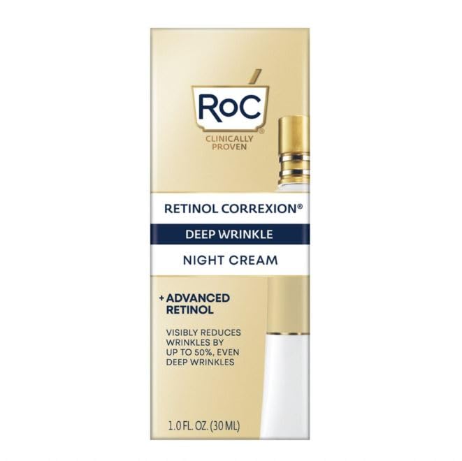 RoC Retinol Correxion crème-nuit focalisée sur rides profondes et hydratation nocturne.