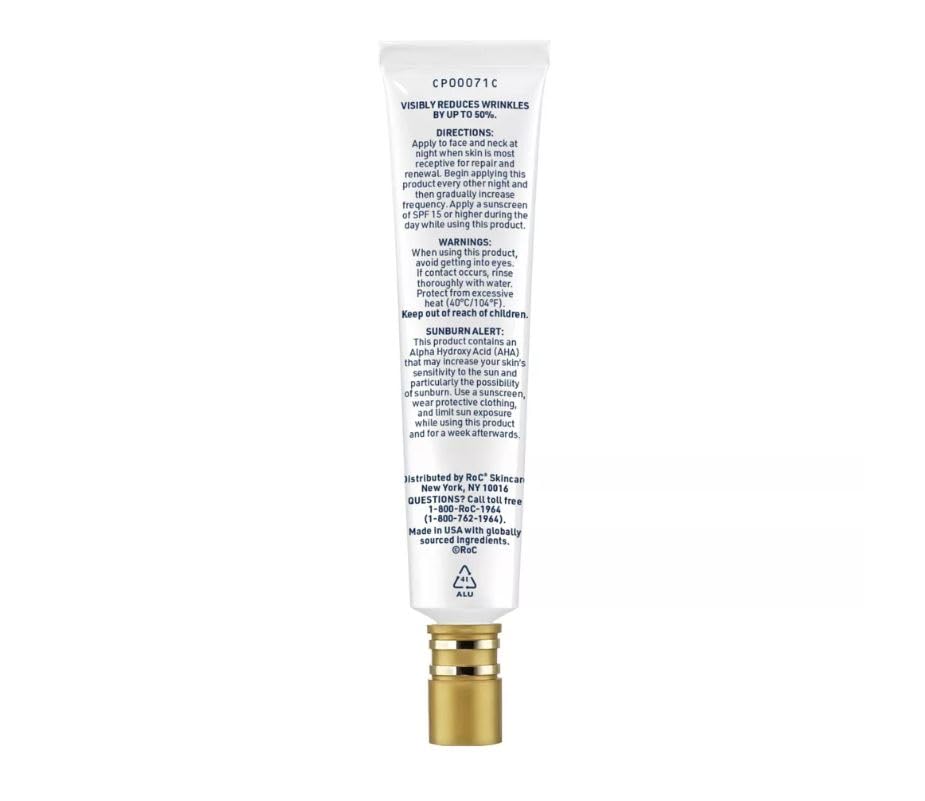 Soin dermatologiquement testé RoC, emballage crème-nuit prêt à l’emploi.