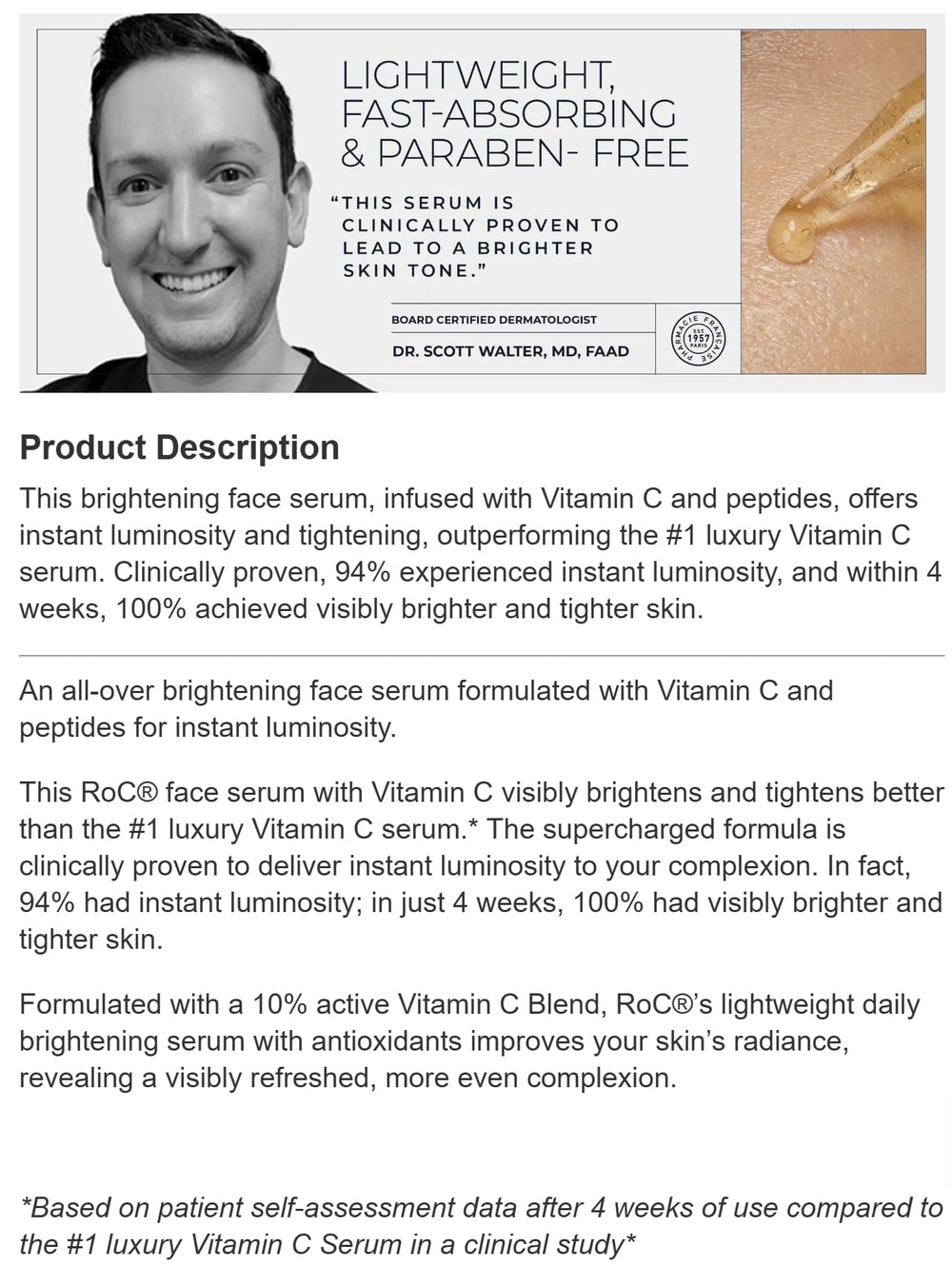 RoC serum vitamina C detalle de etiqueta con ingredientes