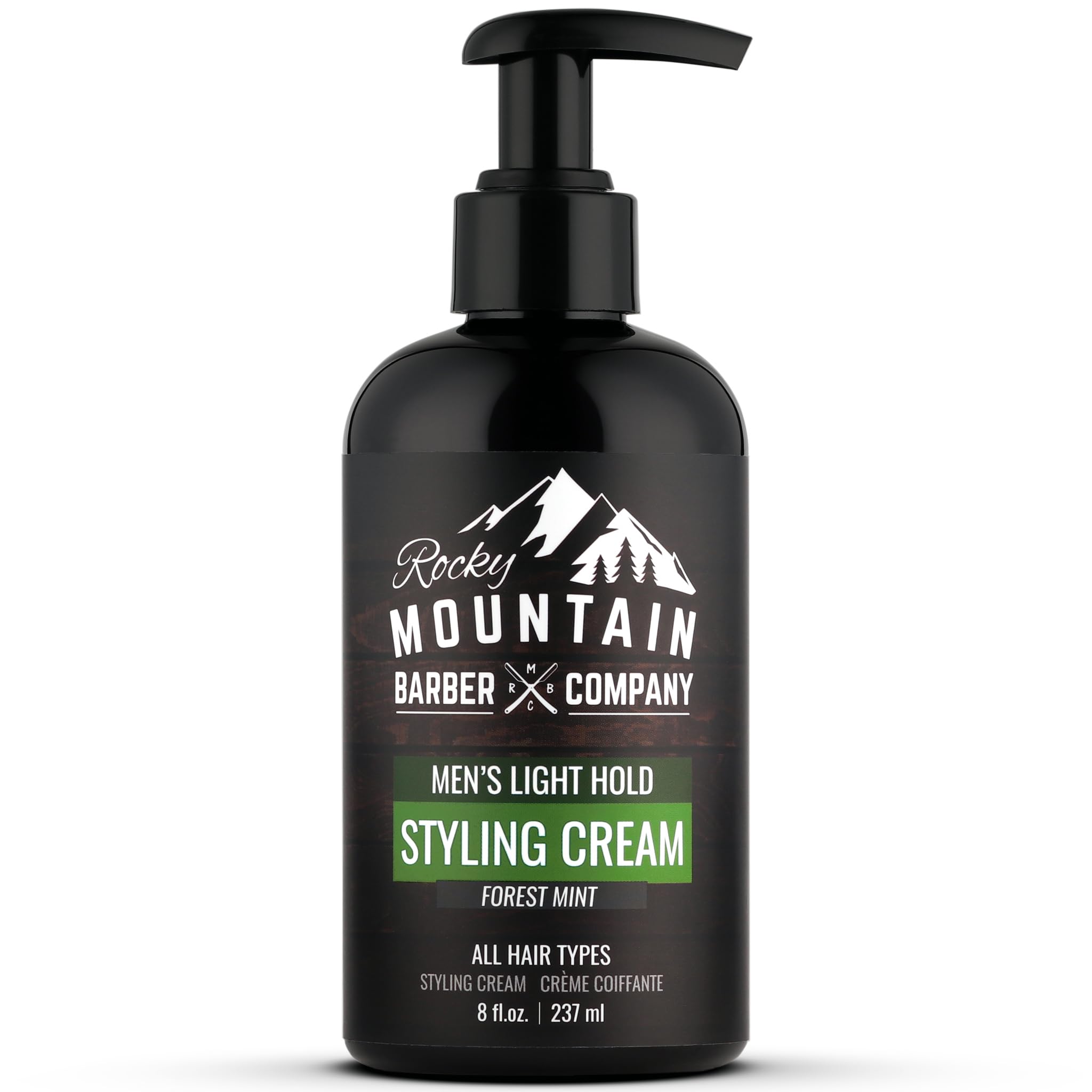 Rocky Mountain Barber Company crema de peinado, aplicación con una mano para estilo rápido.