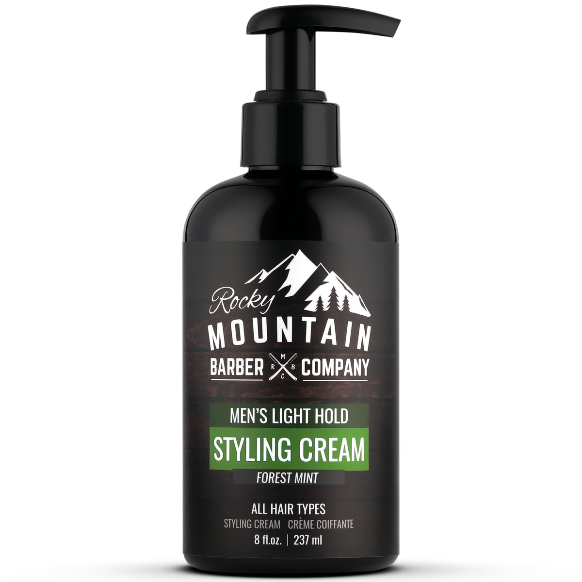 Rocky Mountain Barber Company crema de peinado, aplicación con una mano para estilo rápido.
