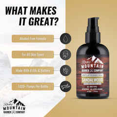 Rocky Mountain Barber Company Aftershave Balm con aceite de sándalo real para aroma distintivo.