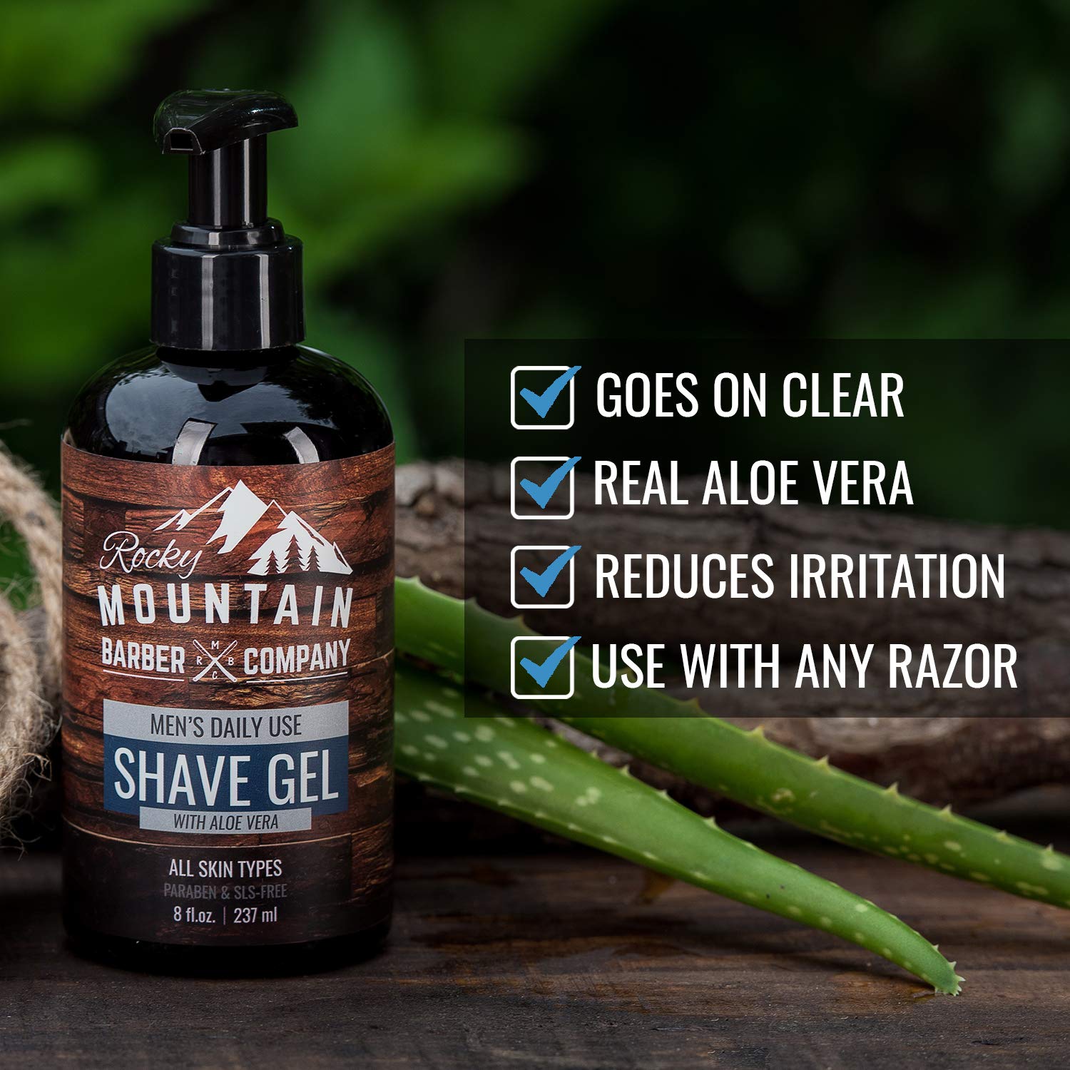 Formato de ocho onzas del gel de Rocky Mountain Barber Company para uso diario