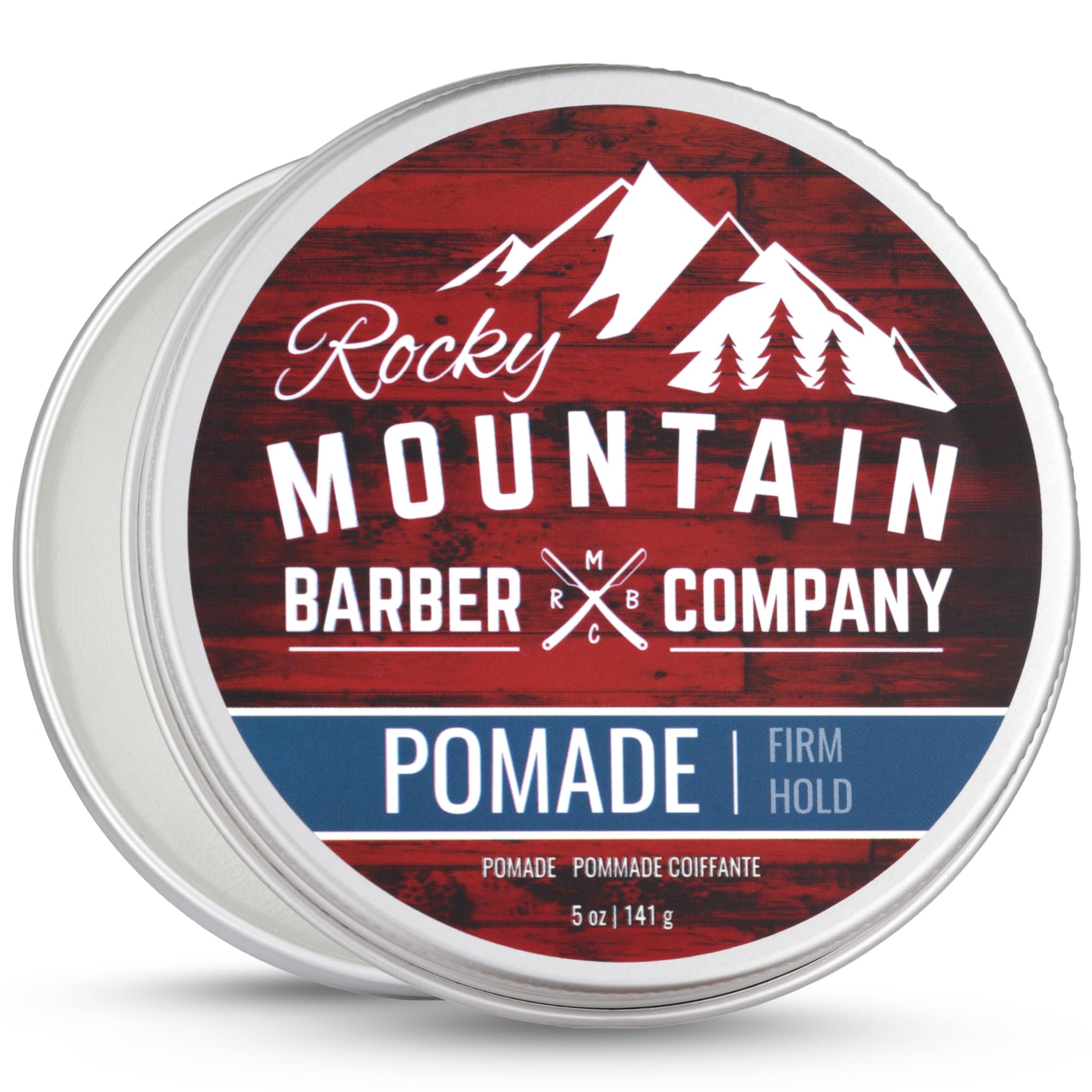 Pomada Rocky Mountain Barber Company en lata de 5 oz para un peinado clásico
