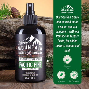 Rocky Mountain Barber Sea Salt Spray, ingredientes nutritivos cuidan el cabello durante el día