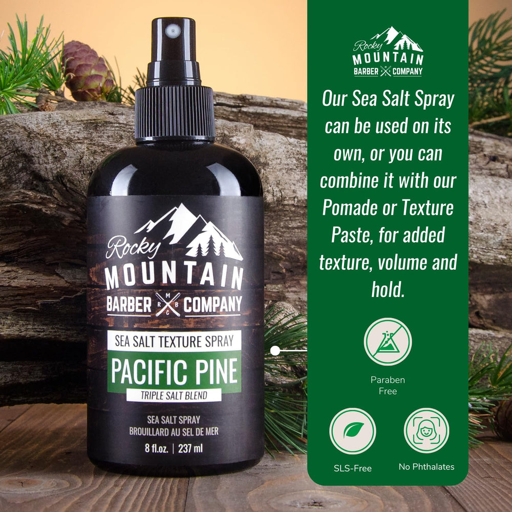 Rocky Mountain Barber Sea Salt Spray, ingredientes nutritivos cuidan el cabello durante el día