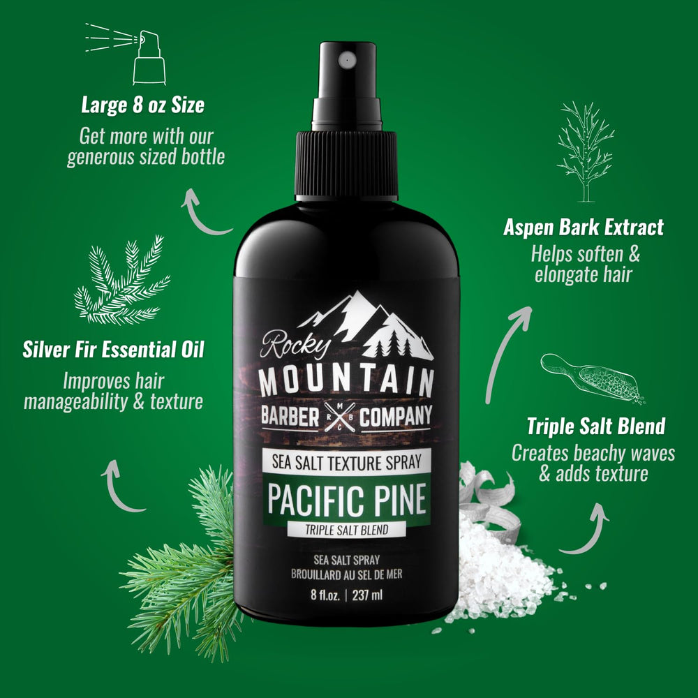 Rocky Mountain Barber Sea Salt Spray, texturiza cabello para un aspecto natural de playa