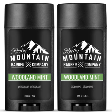 Desodorante Rocky Mountain Barber Woodland Mint, envase doble para uso continuo.