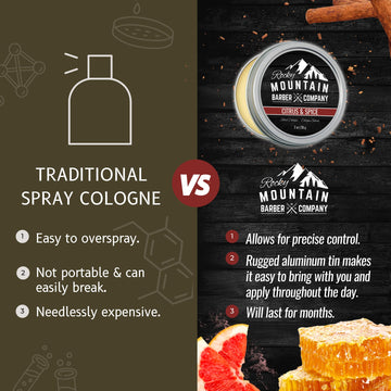 Rocky Mountain Barber Company Colonia sólida portátil para llevar en bolsa.