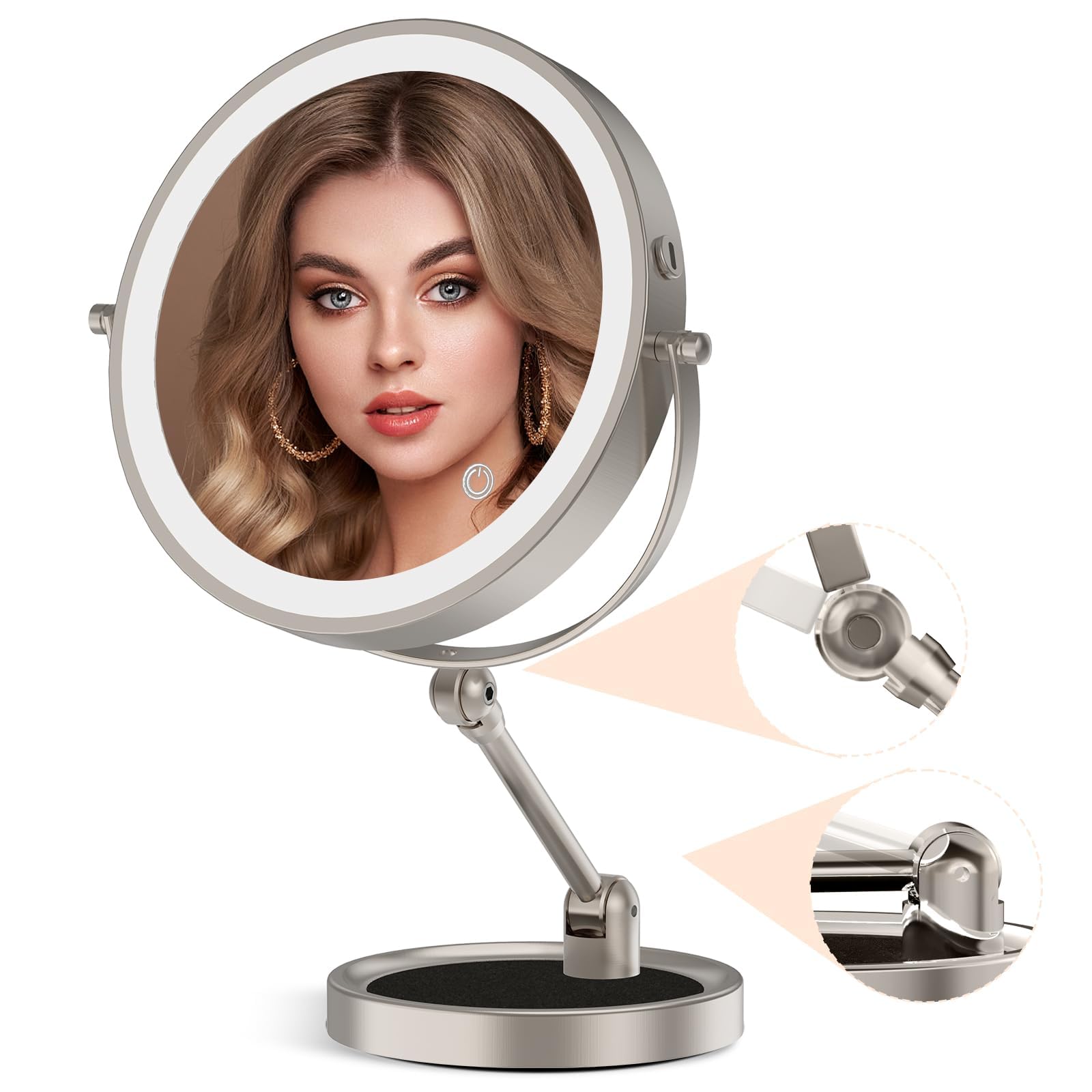 Rocollos espejo de maquillaje 9 pulgadas iluminado frontal para ver todo el rostro con claridad.