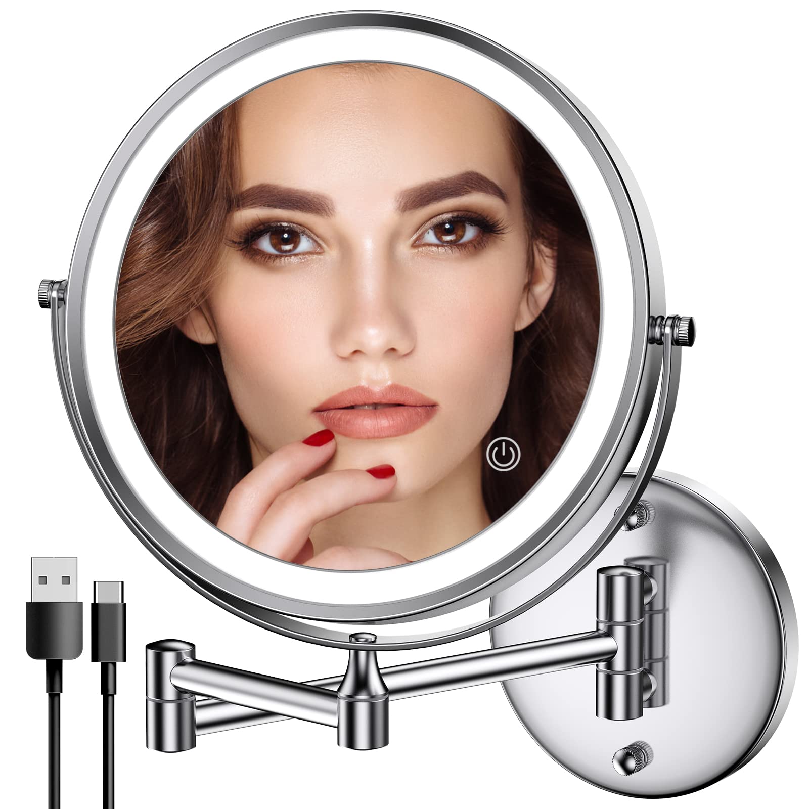 Rocollos espejo de maquillaje de pared con luz LED para uso diario.