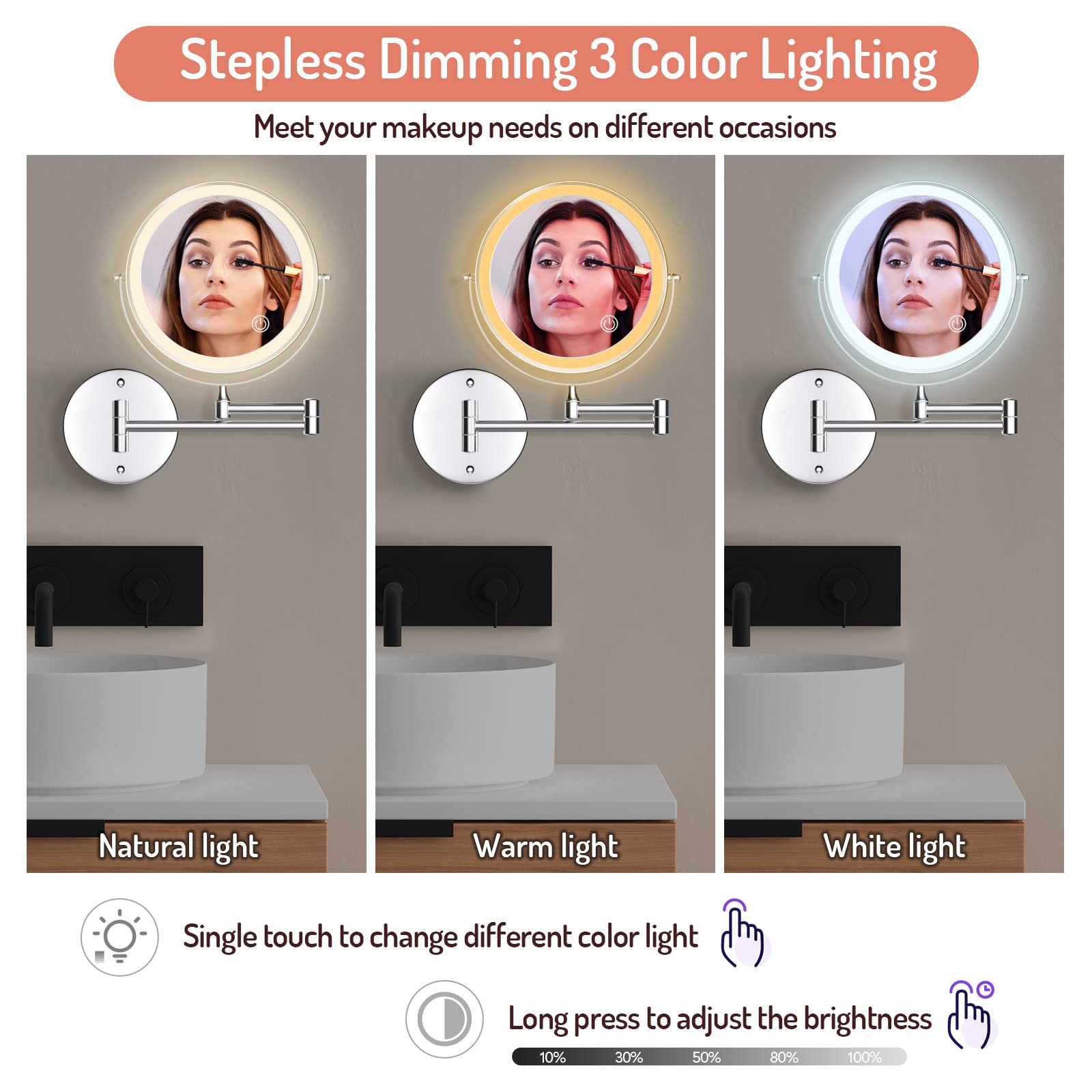 Rocollos iluminación de 3 colores para varios escenarios.