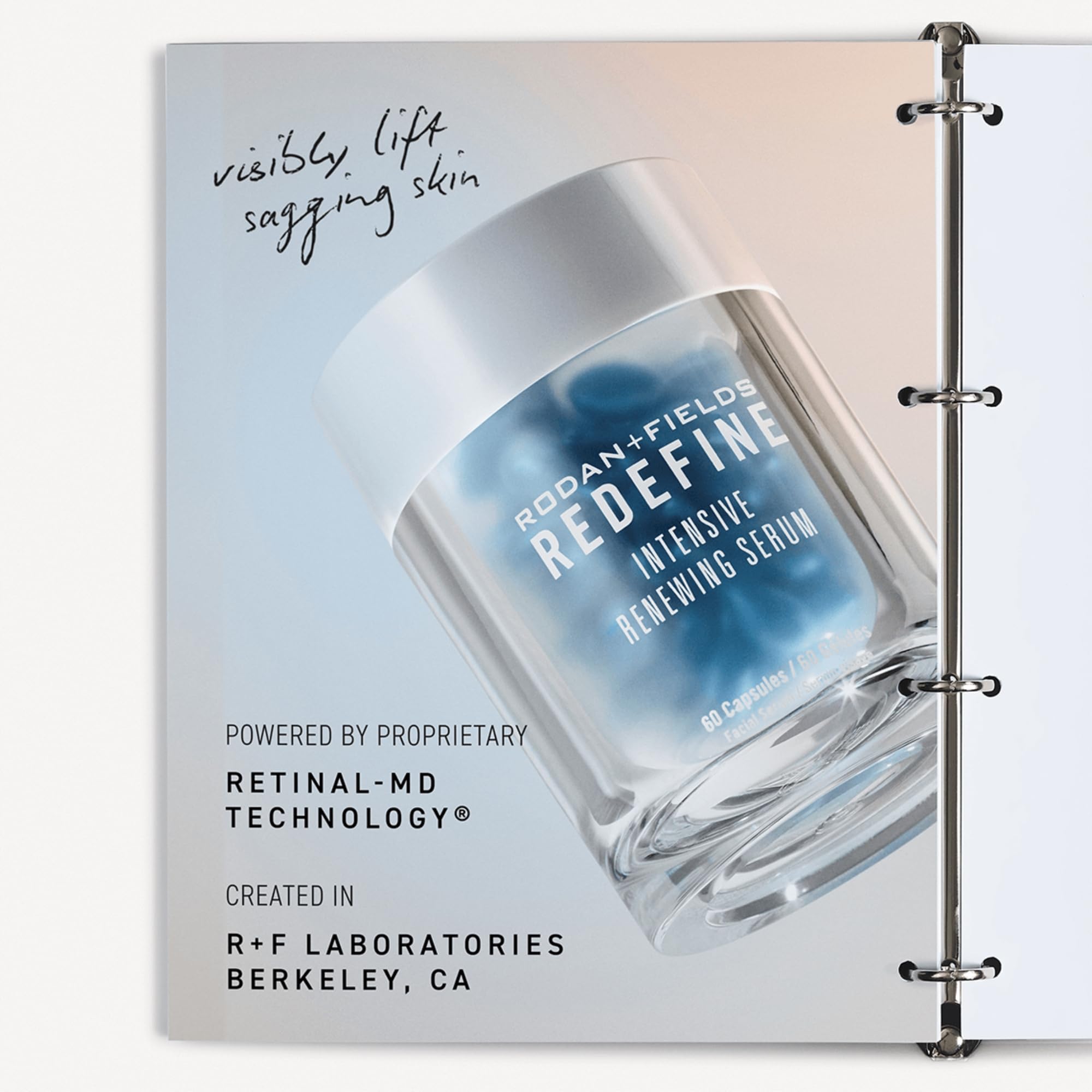 Rodan + Fields ReDEFINE Serum, aplicación nocturna, textura suave que facilita la renovación de la piel
