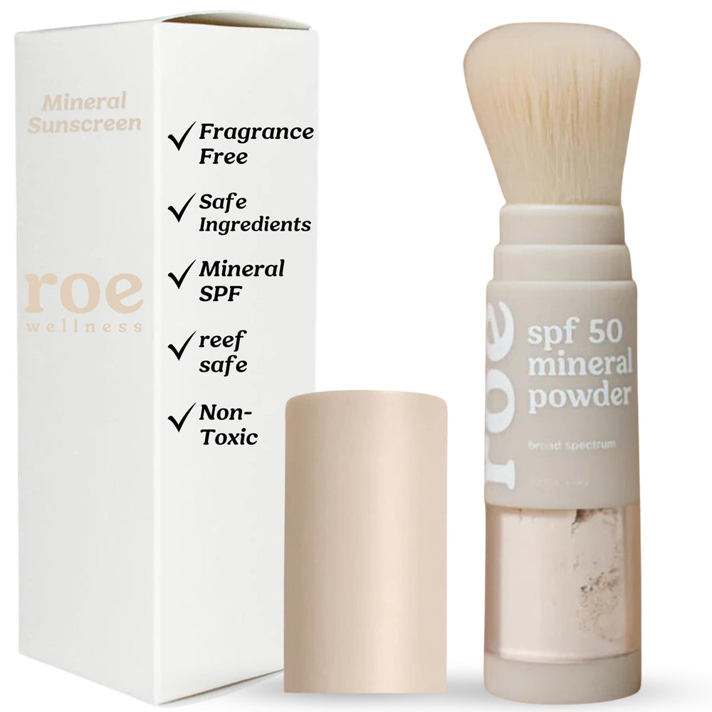 Roe Wellness Kids SPF 50: brocha para polvo mineral, protección diaria de la piel.