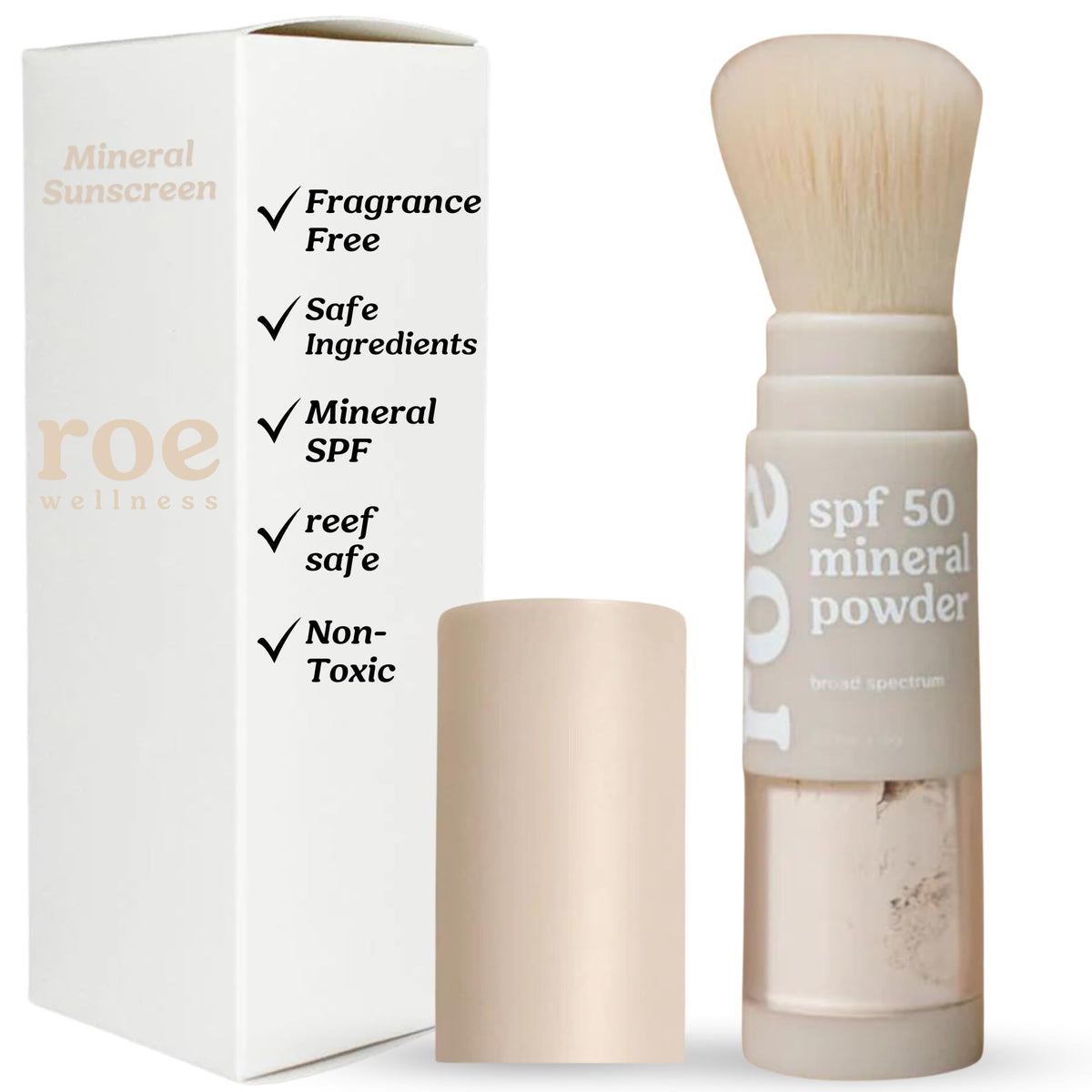 Roe Wellness Kids SPF 50: brocha para polvo mineral, protección diaria de la piel.