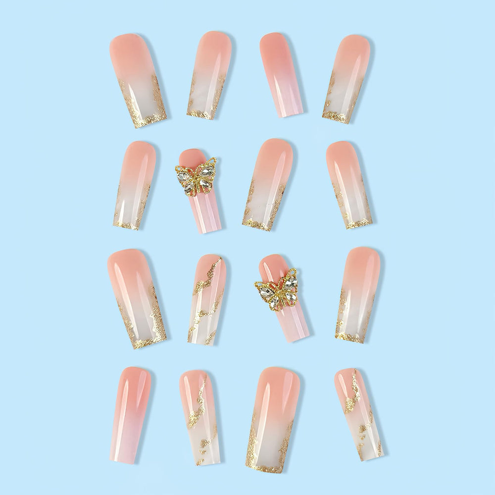 ROFIBUT Uñas doradas con ombré, acabado luminoso y elegante