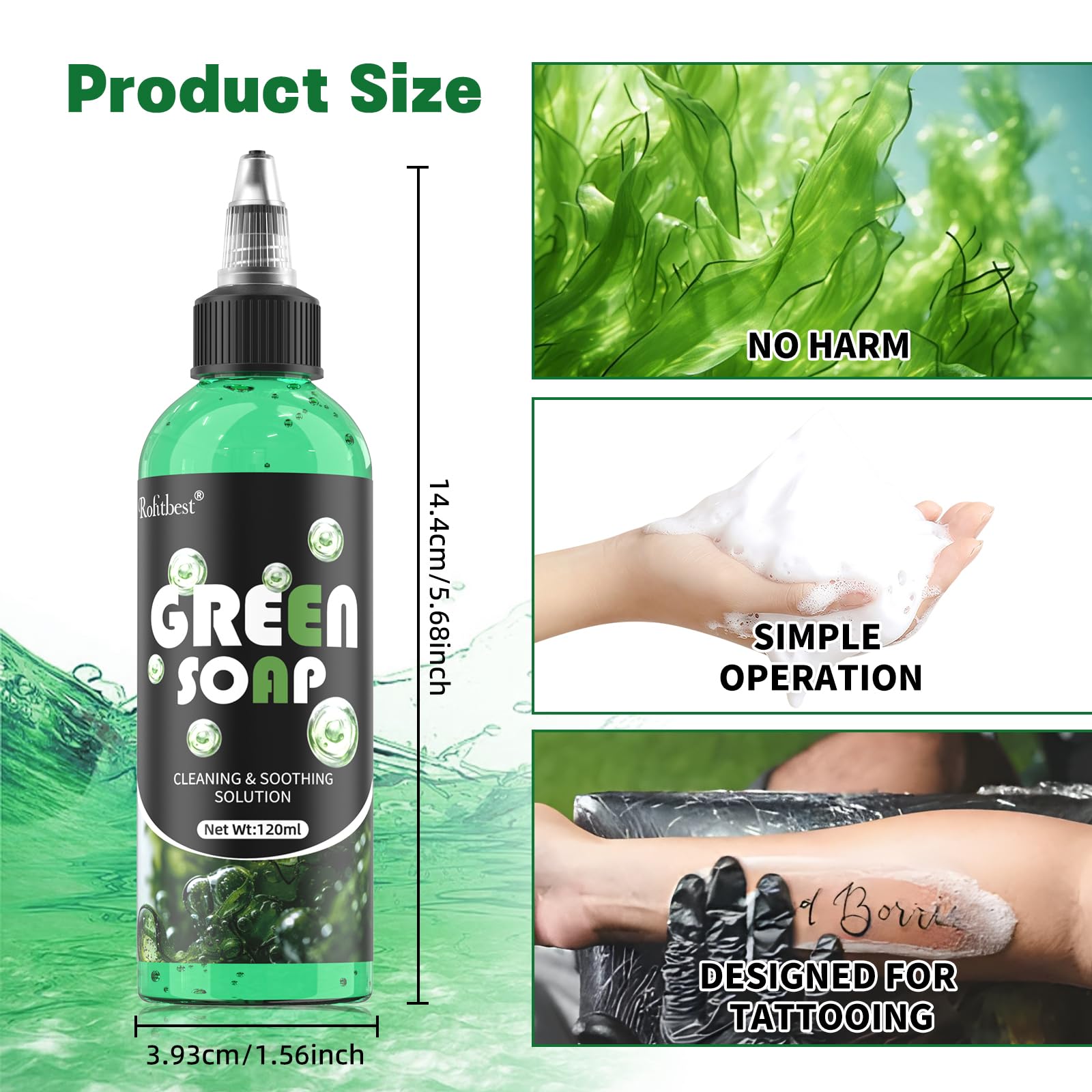 Rofitbest jabon verde para tatuajes, conjunto de dilución, uso práctico diario.
