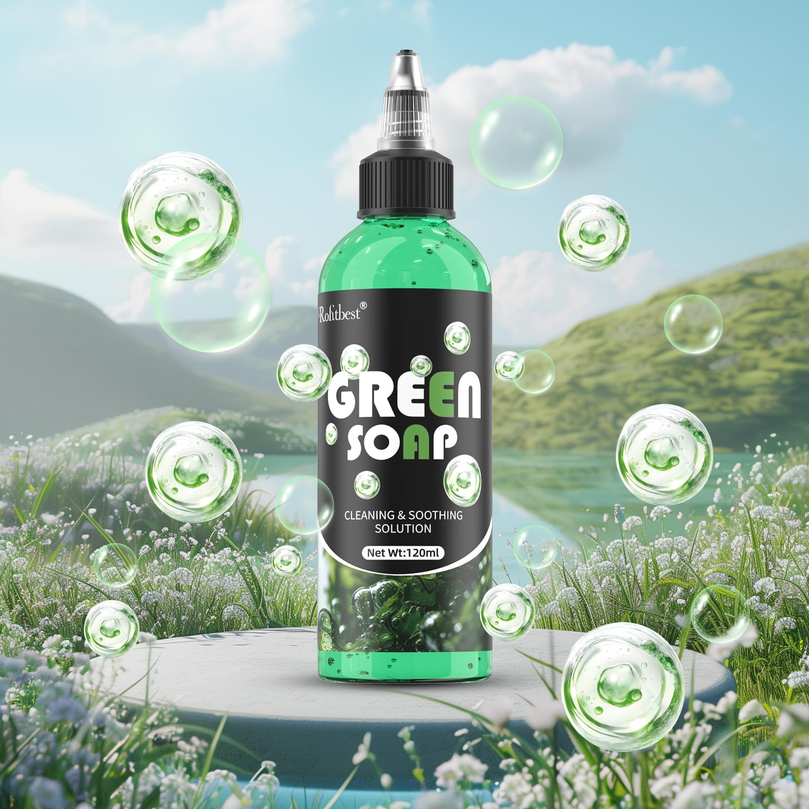 Rofitbest jabon verde para tatuajes, embalaje compacto para fácil almacenamiento.